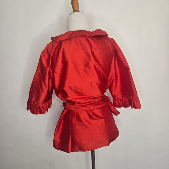 Sara Campbell Silk Blouse Red Evening Event Ruffle Collar Holiday Women Large - Picture 3 of 10